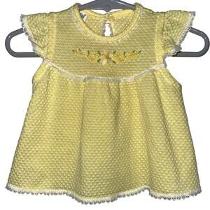 Vintage Carter’s Baby Yellow Embroidered Floral Ruffle Dress Size 9M